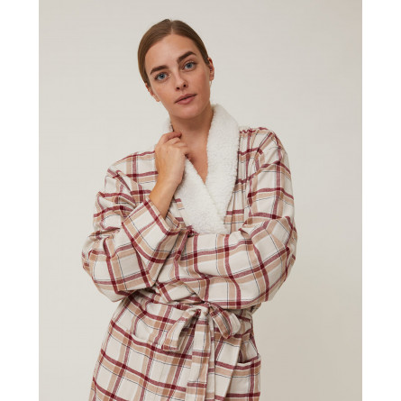 Lexington Bademantel Holiday Checked Cotton Flanell beige / rot