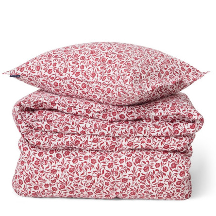 Lexington Flower Printed Cotton Sateen Bettwaescheset Weiss/Rot, 135x200/80x80