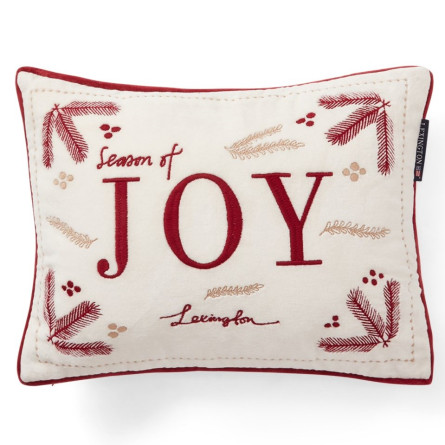 Lexington Joy Organic Cotton Samt Dekokissen Weiss/Rot/Beige, 30x40