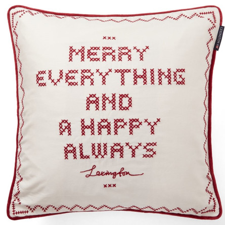 Lexington Happy Always Organic Cotton Dekokissenbezug Snow Weiss/Rot, 50x50