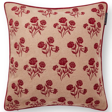 Lexington Flower EmbroideRot Wool Mix Dekokissenbezug Beige/Rot, 50x50