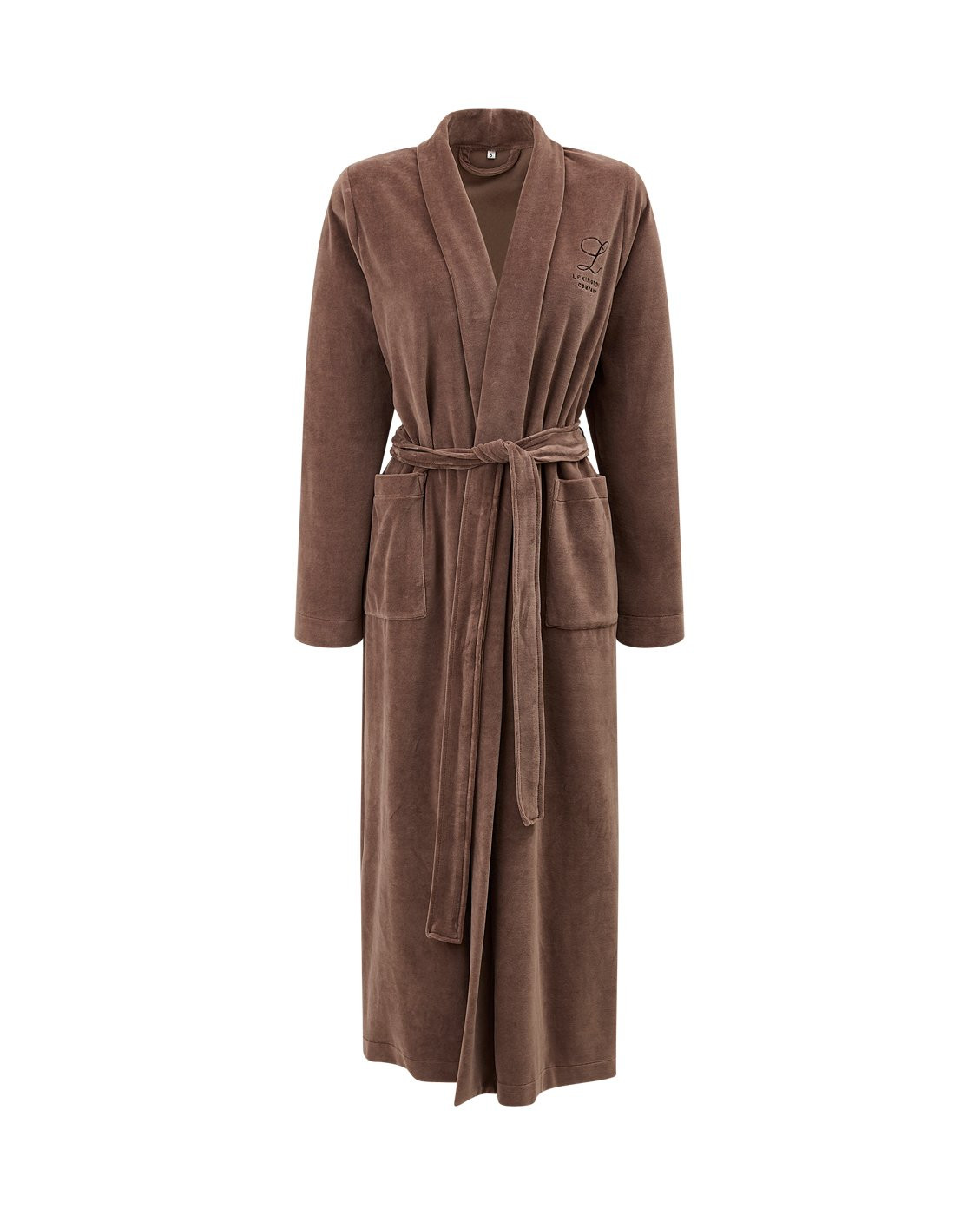 Lexington Aubrey Baumwolle Velour Bademantel Mid Brown, S