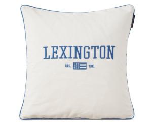 Lexington Logo BIO-Baumwolle Twill Dekokissenbezug White/Blue, 50x50