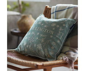 Lexington Logo Flower Embroidered Linen/Cotton Dekokissenbezug Green/White, 50x50