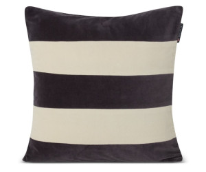 Lexington Block Striped Organic Cotton Velvet Dekokissenbezug Dk Gray/Lt Beige, 50x50