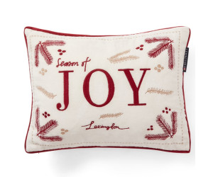 Lexington Joy Organic Cotton Samt Dekokissen Weiss/Rot/Beige, 30x40