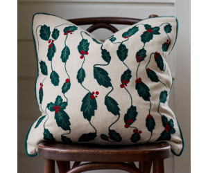 Lexington HOLLY Embroiderot Wool Mix Dekokissenbezug hellbeige/grün, 50x50