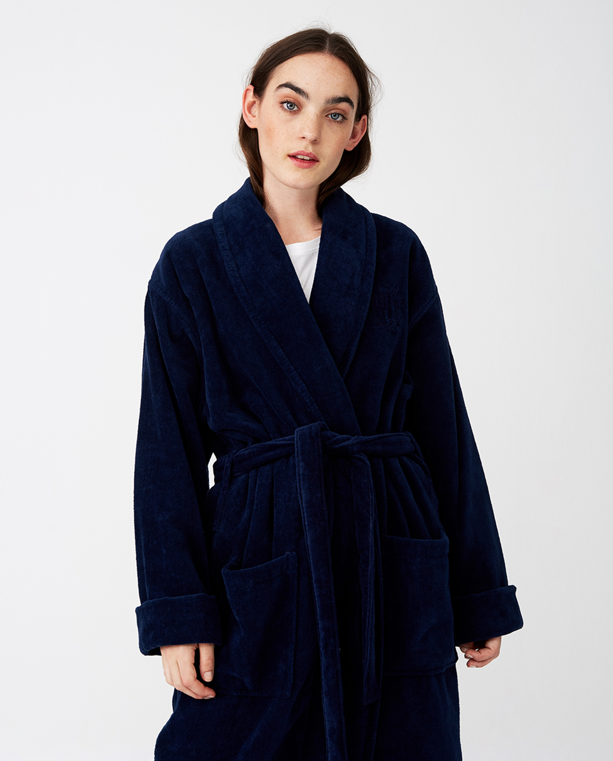 Lexington Bademantel Hotel Velour Blau – Bild 5