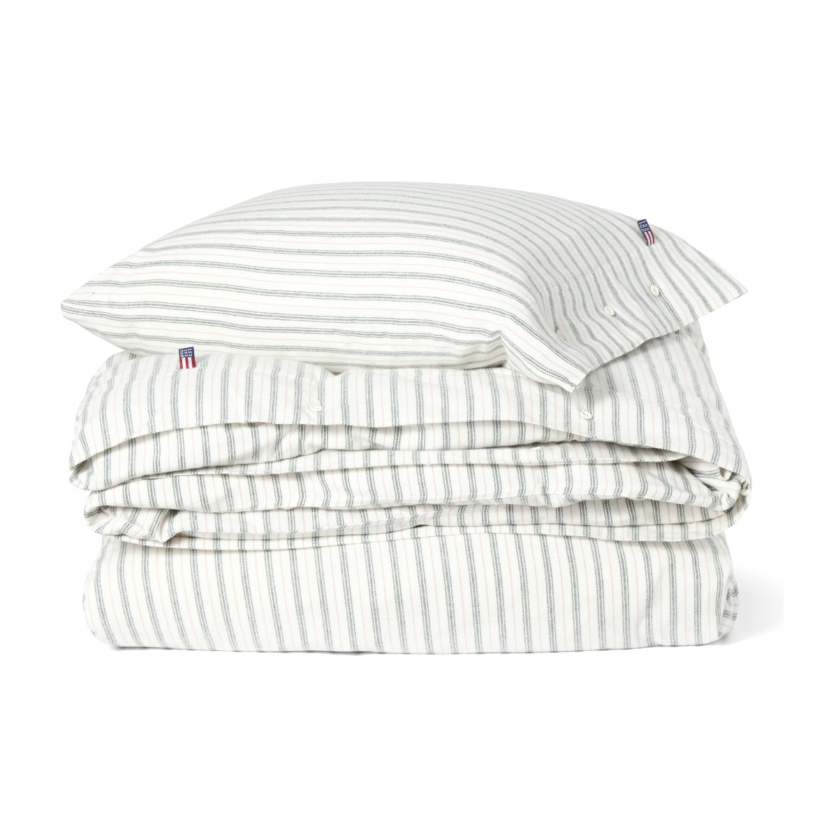 Lexington Bettwäscheset Flanell gestreift Weiß/Grün/Beige 200 × 200 cm + 2 × 80 × 80 cm