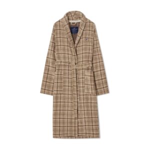 Lexington Bademantel Velours kariert Beige/Grau/Hellbeige XL