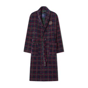 Lexington Bademantel Velours kariert Navy/Grün/Weinrot XL
